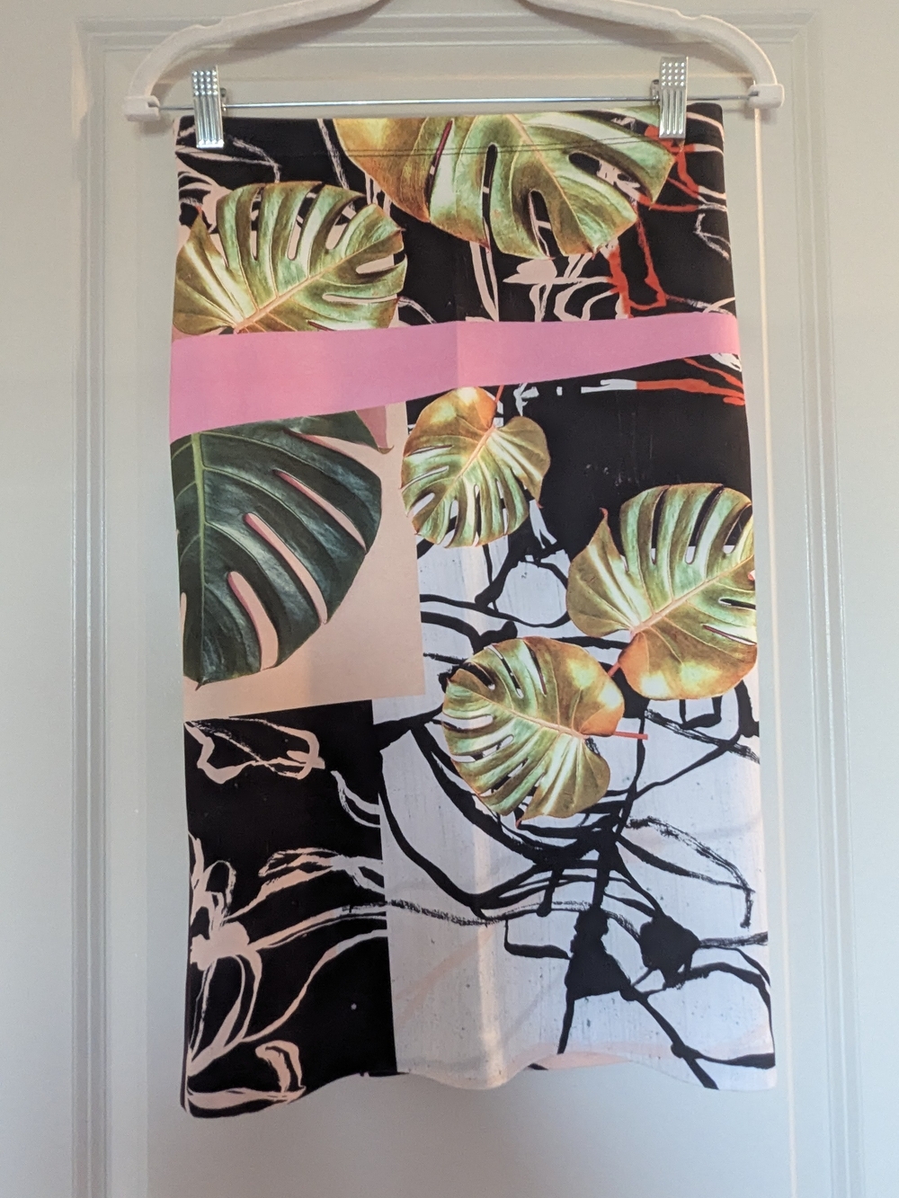 Clover Canyon Tropical Leaf Print Pencil Skirt in Black, Pink, Green
